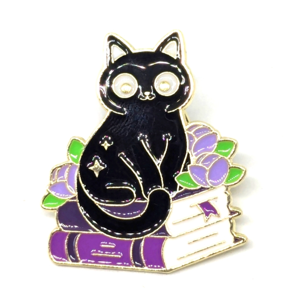 Slightly Spooky Cat & Books Pin